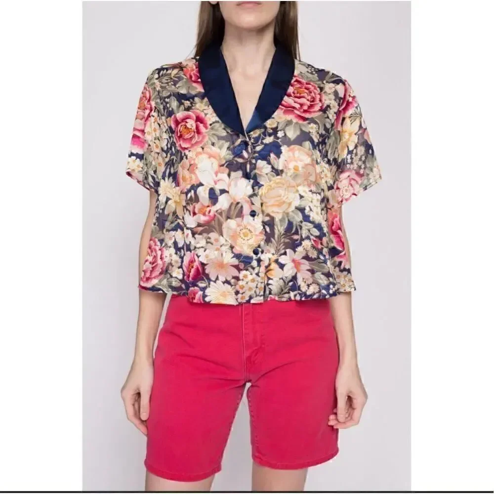 Vintage Victoria Secret 90’s floral sheer loungewear crop top M